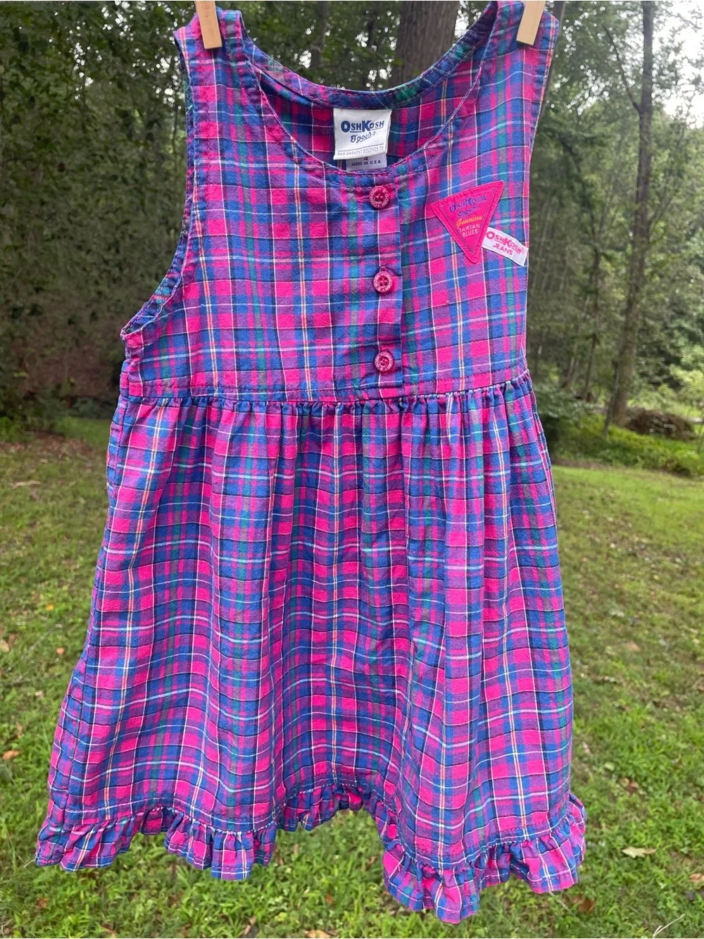 VTG 90’s Made in USA 🇺🇸 HTF! OshKosh B'gosh Pink & Blue Plaid Sleeveless Dress